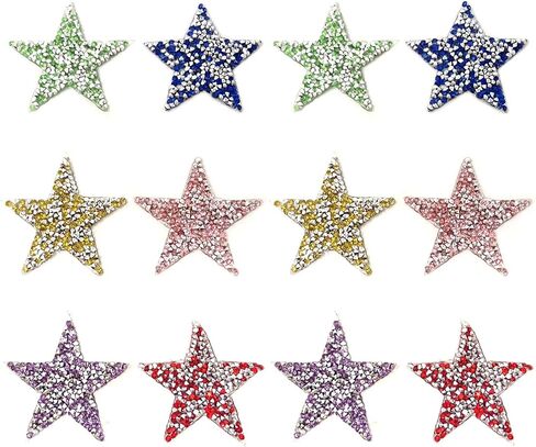 Honbay 12PCS Star Shape Rhinestone Patches Hot-Melt Adhesives Appliques Clothing Repair Decoration Patches for DIY Accessory (Black) in Saudi Arabia