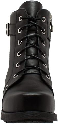 RIDETECS Women's 7" Ankle Lace Up & Side Zipper Leather Motorcycle Soft Toe & Comfort Cushioned Insole Casual Stylish Biker Boot-Black in Saudi Arabia