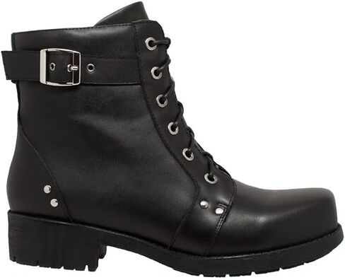 RIDETECS Women's 7" Ankle Lace Up & Side Zipper Leather Motorcycle Soft Toe & Comfort Cushioned Insole Casual Stylish Biker Boot-Black in Saudi Arabia