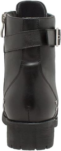 RIDETECS Women's 7" Ankle Lace Up & Side Zipper Leather Motorcycle Soft Toe & Comfort Cushioned Insole Casual Stylish Biker Boot-Black in Saudi Arabia