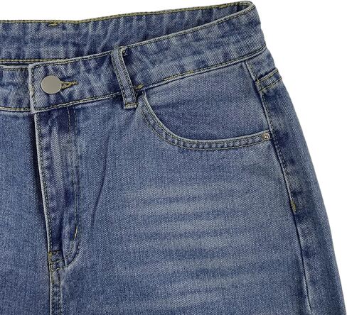 Women High Rise Slit Split Hem Bootcut Distressed Blue Flare Jeans Ripped Hole Denim Pants in Saudi Arabia