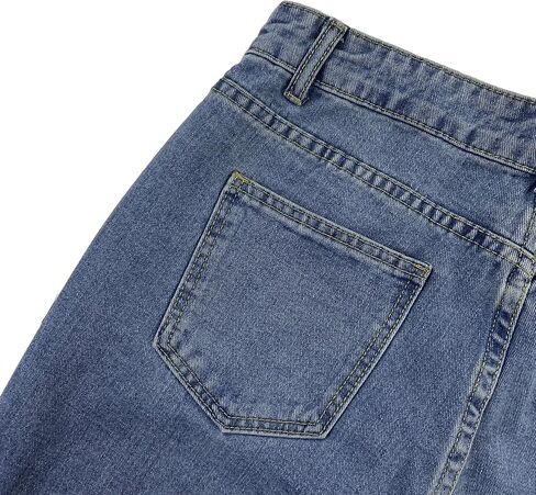 Women High Rise Slit Split Hem Bootcut Distressed Blue Flare Jeans Ripped Hole Denim Pants in Saudi Arabia