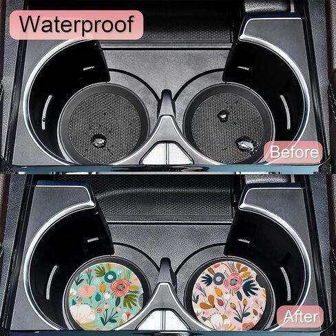 Car Cup Holder Coaster for Drinks,2 Pack Car Coasters for Cup Holder,Colorful Flowers and Berries Anti-Slip Absorbent Ceramic Car Cup Coasters with Cork Base for Drinks Coffee Women Men 2.56" in Saudi Arabia