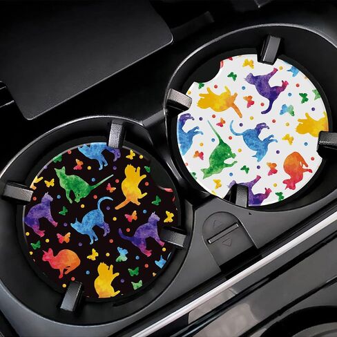 Car Cup Holder Coaster for Drinks,2 Pack Car Coasters for Cup Holder,Colorful Flowers and Berries Anti-Slip Absorbent Ceramic Car Cup Coasters with Cork Base for Drinks Coffee Women Men 2.56" in Saudi Arabia