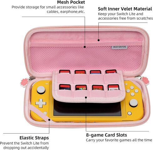 Geekshare Sakura Pink Carry Case Compatible with Nintendo Switch Lite – Ultra Slim Portable Hard Shell Travel Case for Switch Lite & Accessories – 8 Game Cards with a Removable Wrist Strap in Saudi Arabia