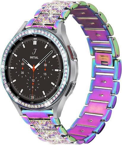 أحزمة متوافقة مع ساعة Samsung Galaxy Watch 4 الكلاسيكية مقاس 46 مم، سوار معدني من الألماس وحجر الراين اللامع مع غطاء حلقة إطارية للساعة وإكسسوارات بديلة للنساء والرجال. in Kuwait