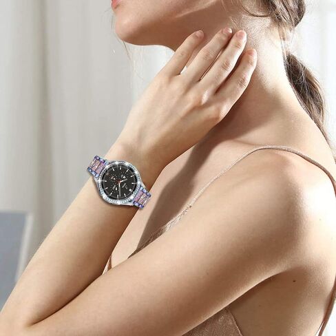 أحزمة متوافقة مع ساعة Samsung Galaxy Watch 4 الكلاسيكية مقاس 46 مم، سوار معدني من الألماس وحجر الراين اللامع مع غطاء حلقة إطارية للساعة وإكسسوارات بديلة للنساء والرجال. in Kuwait