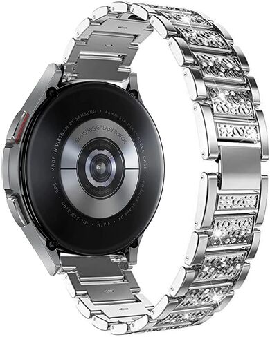 أحزمة متوافقة مع ساعة Samsung Galaxy Watch 4 الكلاسيكية مقاس 46 مم، سوار معدني من الألماس وحجر الراين اللامع مع غطاء حلقة إطارية للساعة وإكسسوارات بديلة للنساء والرجال. in Kuwait