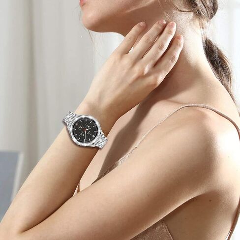 أحزمة متوافقة مع ساعة Samsung Galaxy Watch 4 الكلاسيكية مقاس 46 مم، سوار معدني من الألماس وحجر الراين اللامع مع غطاء حلقة إطارية للساعة وإكسسوارات بديلة للنساء والرجال. in Kuwait