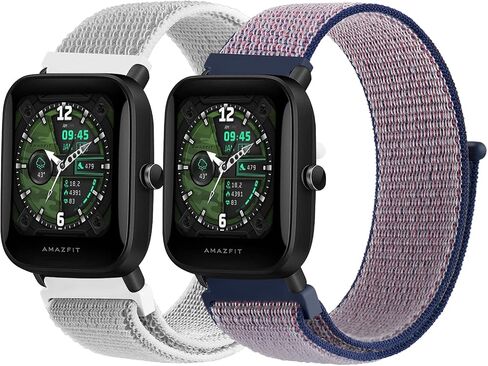 2 حزمة من أربطة النايلون لـ Amazfit GTS، GTS2، GTS 2e، GTS 2 mini، 20 مم سريعة الفك وقابلة للتنفس، حزام ساعة بديل رياضي ناعم وجيد التهوية لـ Amazfit Bip U Pro/Bip/Bip Lite/Bip S/Bip S lite/Bip U (أسود+كاب) أزرق) in Kuwait