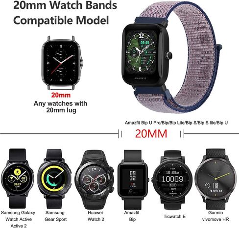 2 حزمة من أربطة النايلون لـ Amazfit GTS، GTS2، GTS 2e، GTS 2 mini، 20 مم سريعة الفك وقابلة للتنفس، حزام ساعة بديل رياضي ناعم وجيد التهوية لـ Amazfit Bip U Pro/Bip/Bip Lite/Bip S/Bip S lite/Bip U (أسود+كاب) أزرق) in Kuwait