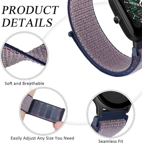 2 حزمة من أربطة النايلون لـ Amazfit GTS، GTS2، GTS 2e، GTS 2 mini، 20 مم سريعة الفك وقابلة للتنفس، حزام ساعة بديل رياضي ناعم وجيد التهوية لـ Amazfit Bip U Pro/Bip/Bip Lite/Bip S/Bip S lite/Bip U (أسود+كاب) أزرق) in Kuwait