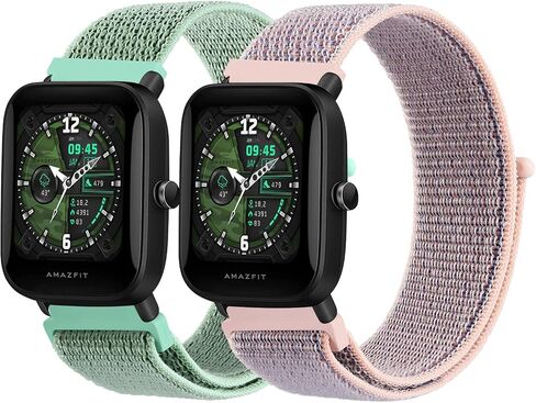 2 حزمة من أربطة النايلون لـ Amazfit GTS، GTS2، GTS 2e، GTS 2 mini، 20 مم سريعة الفك وقابلة للتنفس، حزام ساعة بديل رياضي ناعم وجيد التهوية لـ Amazfit Bip U Pro/Bip/Bip Lite/Bip S/Bip S lite/Bip U (أسود+كاب) أزرق) in Kuwait