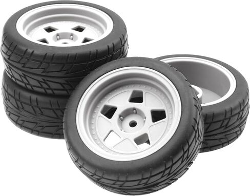 ShareGoo Nylon Wheel Rims with Rubber Tire RC 12mm Hex Compatible with HSP Tamiya Kyosho RedCat Sakura WLtoys 1/10 RC On-Road Racing Touring Car (Black) in Saudi Arabia