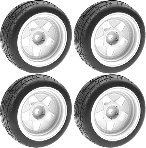 ShareGoo Nylon Wheel Rims with Rubber Tire RC 12mm Hex Compatible with HSP Tamiya Kyosho RedCat Sakura WLtoys 1/10 RC On-Road Racing Touring Car (Black) in Saudi Arabia