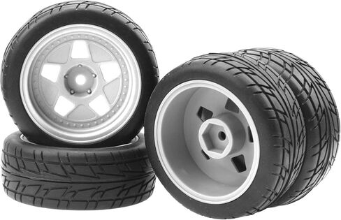 ShareGoo Nylon Wheel Rims with Rubber Tire RC 12mm Hex Compatible with HSP Tamiya Kyosho RedCat Sakura WLtoys 1/10 RC On-Road Racing Touring Car (Black) in Saudi Arabia