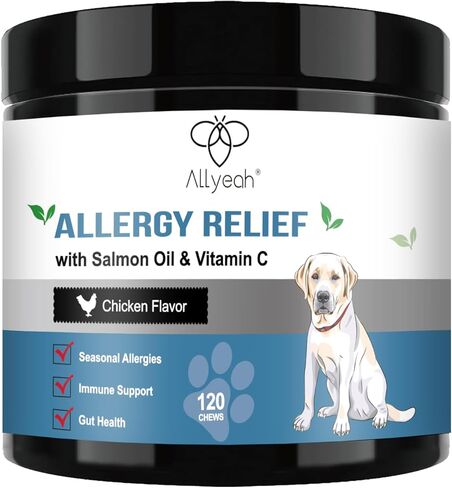 Dog Allergy Chews Relief, Dogs Itching Skin Relief Treat, Dog Anti-Itch, Skin Irritation & Licking Itchy Paws, Dry Skin & Hot Spots, Skin and Coat Supplement Seasonal Allergies Treatment Canine Care in Kuwait