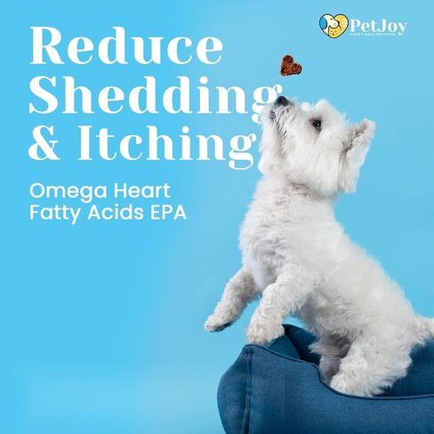 PetJoy صحة القلب الكاملة | أوميغا هارت مضغ ناعم | أحماض أوميغا 3 الدهنية EPA، DHA، فيتامين E | تقليل التساقط والحكة | مكمل لجلد ومعطف الكلب | المفاصل والدماغ وصحة القلب | 30 قيراط in Kuwait