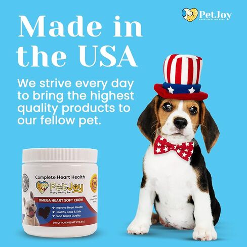 PetJoy صحة القلب الكاملة | أوميغا هارت مضغ ناعم | أحماض أوميغا 3 الدهنية EPA، DHA، فيتامين E | تقليل التساقط والحكة | مكمل لجلد ومعطف الكلب | المفاصل والدماغ وصحة القلب | 30 قيراط in Kuwait