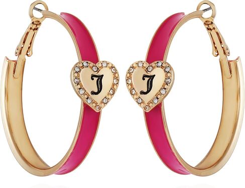 Juicy Couture Goldtone and Hot Pink Mini Hoops with Heart Pendant Earrings in Saudi Arabia