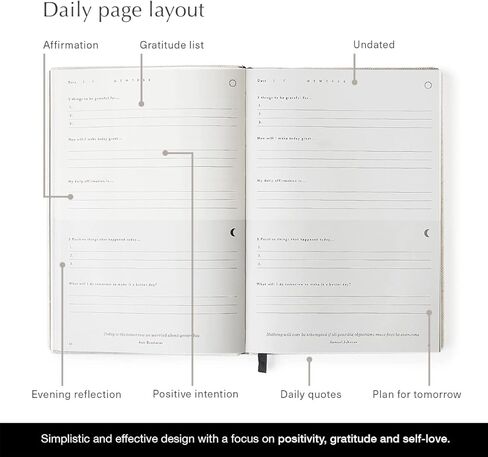 Mål Paper Daily Gratitude Journal - غلاف مقوى من جلد البولي يوريثان الأسود | دفتر يومي غير مؤرخ لمدة 6 أشهر | التأكيدات والاقتباسات والنوايا والتأمل ليلا ونهارا | لمسة نهائية يدوية، هدية فريدة للرجال والنساء in Kuwait