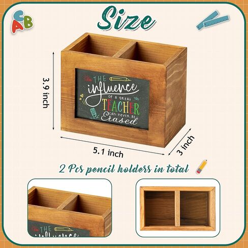 MallMALL6 هدايا تقدير المعلم حامل قلم رصاص مربع الشكل حامل قلم السبورة للمعلم، ممحاة منظم سطح المكتب الخشبي هدية عيد ميلاد لديكور المدرسة والمكتب والفصول الدراسية in Kuwait