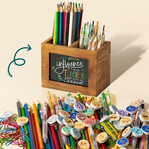 MallMALL6 هدايا تقدير المعلم حامل قلم رصاص مربع الشكل حامل قلم السبورة للمعلم، ممحاة منظم سطح المكتب الخشبي هدية عيد ميلاد لديكور المدرسة والمكتب والفصول الدراسية in Kuwait