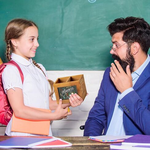 MallMALL6 هدايا تقدير المعلم حامل قلم رصاص مربع الشكل حامل قلم السبورة للمعلم، ممحاة منظم سطح المكتب الخشبي هدية عيد ميلاد لديكور المدرسة والمكتب والفصول الدراسية in Kuwait