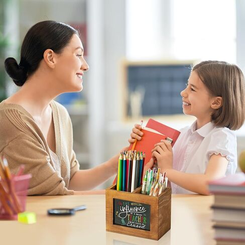 MallMALL6 هدايا تقدير المعلم حامل قلم رصاص مربع الشكل حامل قلم السبورة للمعلم، ممحاة منظم سطح المكتب الخشبي هدية عيد ميلاد لديكور المدرسة والمكتب والفصول الدراسية in Kuwait