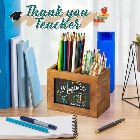 MallMALL6 هدايا تقدير المعلم حامل قلم رصاص مربع الشكل حامل قلم السبورة للمعلم، ممحاة منظم سطح المكتب الخشبي هدية عيد ميلاد لديكور المدرسة والمكتب والفصول الدراسية in Kuwait