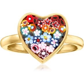 Ross-Simons Italian Multicolored Murano Glass Mosaic Floral Heart Ring in 18kt Gold Over Sterling in Saudi Arabia