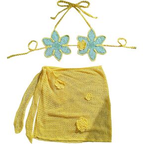 MakeMeChic Women's Crochet Cover Ups 3D Floral Halter Tie Back Beach Bathing Suit Cover Up in Kuwait