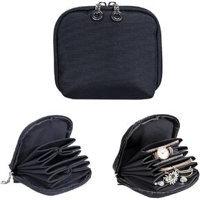 Jewelry Travel Organizer Bag -Waterproof Portable Small Jewelry Storage Ring Binder Rolls Zipper Pouch Bag for Accessory Necklaces/ Earrings/Rings/ Bracelets During Journey/Holiday or At Home-Black in Saudi Arabia