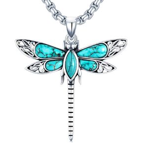 Genuine Turquoise Pendant Necklace 925 Sterling Silver Turquoise Dragonfly Necklaces December Gemstone Birthstone Jewelry Birthday Mother's Day Gifts for Women Friends Lovers in Saudi Arabia