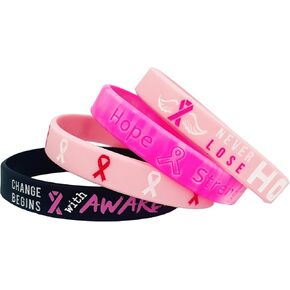 4/8Pcs Breast Cancer Awareness Bracelets for Women Men Pink Ribbon Silicone Rubber Wristbands Hope Faith Strength Courage Inspiring Bracelets for Cancer Survivors Recovery Support Jewelry Gifts in Saudi Arabia