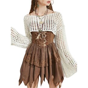 SHENHE Women's Hollow Out Knitted Pullover Sweater Crochet Cropped Sweater Top Long Sleeve Casual Cover Up Top in Kuwait