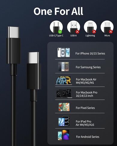 USB C to USB C Cable 10FT, 2-Pack 10 Foot Long Charging Cable Type C Fast Charger Cord for iPhone 16/15 Pro Max/Plus/16e, iPad Pro/Air/Mini, MacBook, Samsung S25/S24/S23, Pixel 9/8/7, Tablet, Android in Kuwait