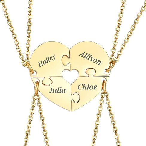 MEALGUET Personalized Name Initial Stainless Steel Heart Shape BFF Puzzle Necklace 2/3/4/5/6 Pcs for Family Love Best Friend Matching Necklace Set in Saudi Arabia