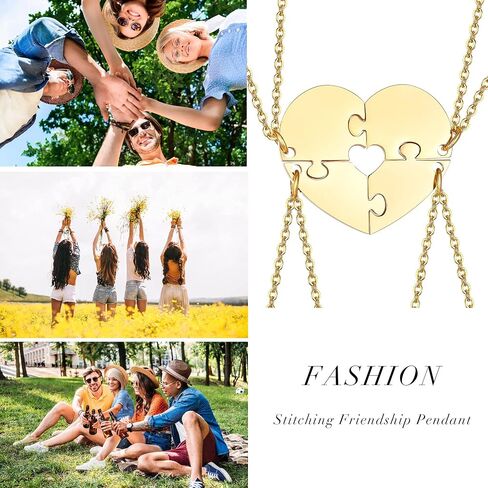 MEALGUET Personalized Name Initial Stainless Steel Heart Shape BFF Puzzle Necklace 2/3/4/5/6 Pcs for Family Love Best Friend Matching Necklace Set in Saudi Arabia