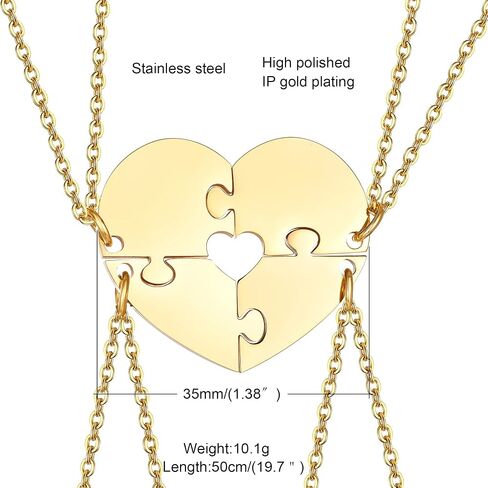 MEALGUET Personalized Name Initial Stainless Steel Heart Shape BFF Puzzle Necklace 2/3/4/5/6 Pcs for Family Love Best Friend Matching Necklace Set in Saudi Arabia