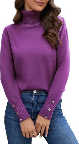 Women's Fall Long Sleeve Turtleneck Sweaters Casual Pullover Jumper Slim Fit Knit Tops in Kuwait