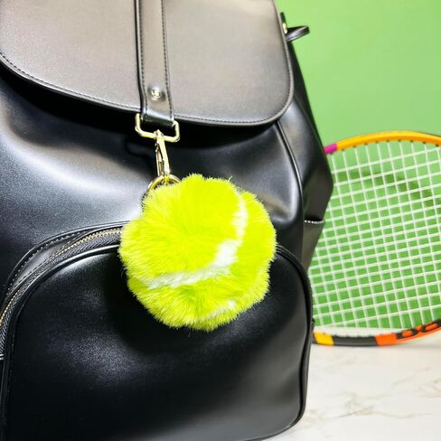 Furry Tennis Ball Keychain – Soft Plush Tennis Ball Key Ring, 2.75" Diameter – Lightweight Fluffy Sports Bag Accessory – Compatible with Backpacks, Purses, Keys, Tennis Bags in Kuwait