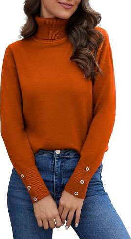 Women's Fall Long Sleeve Turtleneck Sweaters Casual Pullover Jumper Slim Fit Knit Tops in Kuwait
