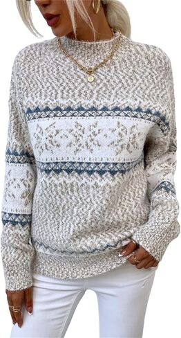 Women’s Snowflake Christmas Sweater Casual Long Sleeve Knitted Pullover Sweaters Crewneck Loose Jumper Tops in Saudi Arabia
