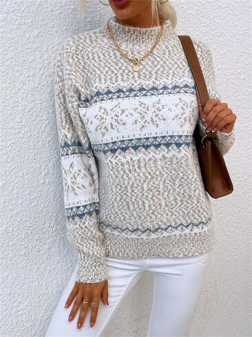 Women’s Snowflake Christmas Sweater Casual Long Sleeve Knitted Pullover Sweaters Crewneck Loose Jumper Tops in Saudi Arabia