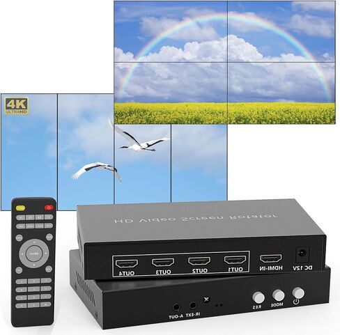 4K ICUIXIAN Video Wall Controller 2x2 4k Multi-View Seamless Matrix Switcher 4x4 Support HDMI 2.0、RS232 Software、 3.5MM Audio 、1x4 4x1 Video Wall 90-180-270° of Rotation(4x4 Matrix+2x2 Video Wall) in Kuwait