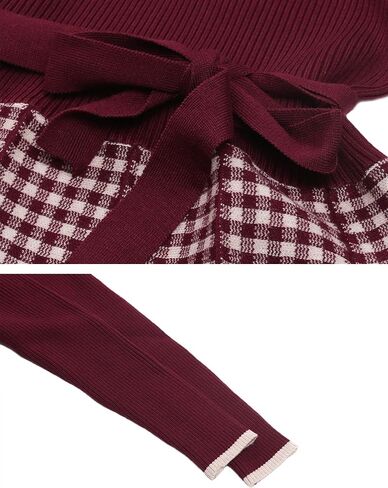 LAI MENG FIVE CATS Women's Elegant Long Sleeve Sweater Plaid Knit Pullover Fall Midi Dress in Saudi Arabia