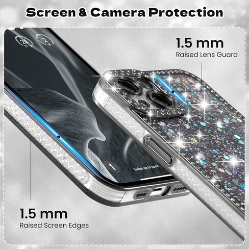 Fabspark Case لـ iPhone 16 Pro Max ، Glitter Crystal Diamond Rhinestons Sequin Bling Bling Sparkly Luckury Luxury Case ، الحماية الكاملة الجمالية اللطيفة لـ iPhone 16 Pro Max ، Pink in Kuwait