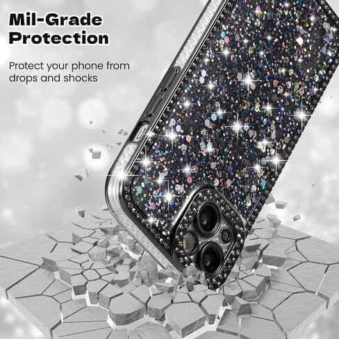 Fabspark Case لـ iPhone 16 Pro Max ، Glitter Crystal Diamond Rhinestons Sequin Bling Bling Sparkly Luckury Luxury Case ، الحماية الكاملة الجمالية اللطيفة لـ iPhone 16 Pro Max ، Pink in Kuwait