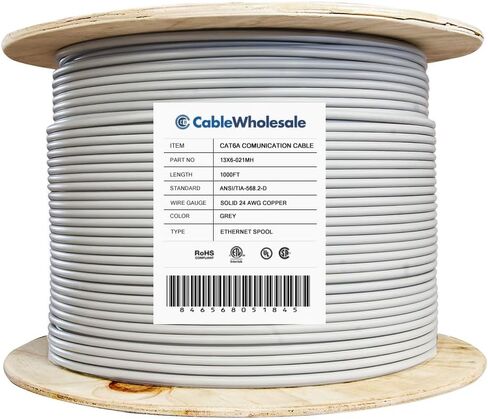 Cat6a Ethernet Cable Spool - High-Speed 500MHz for Networking, 10 Gigabit Stranded, UTP, 1000 Feet, Black in Kuwait